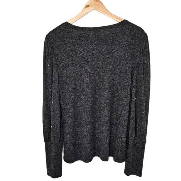 Loft knit pearl beaded gray sweater puff long sleeve top size large - Picture 6 of 8